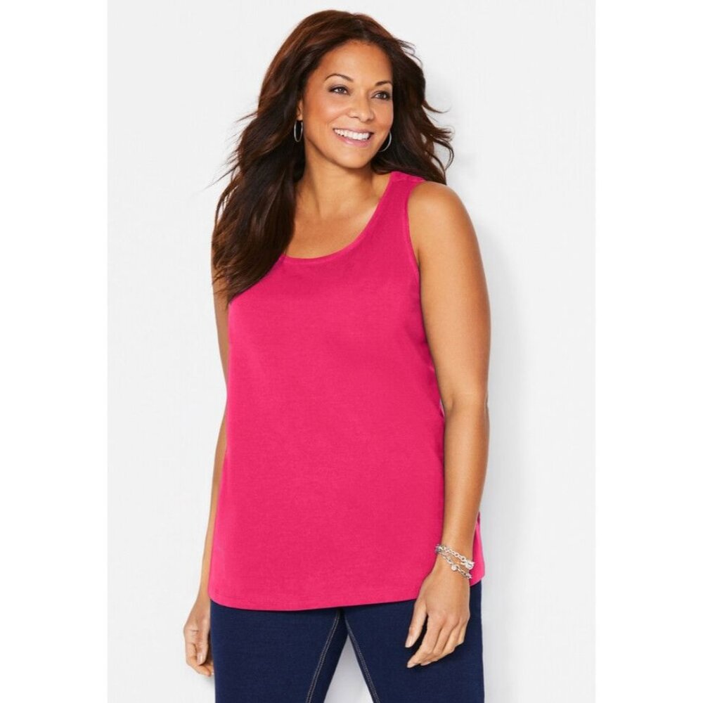 Lafayette 148 Dark Pink Magenta Scoop Neck Stretch Tank Top Blouse Plus Size 2X